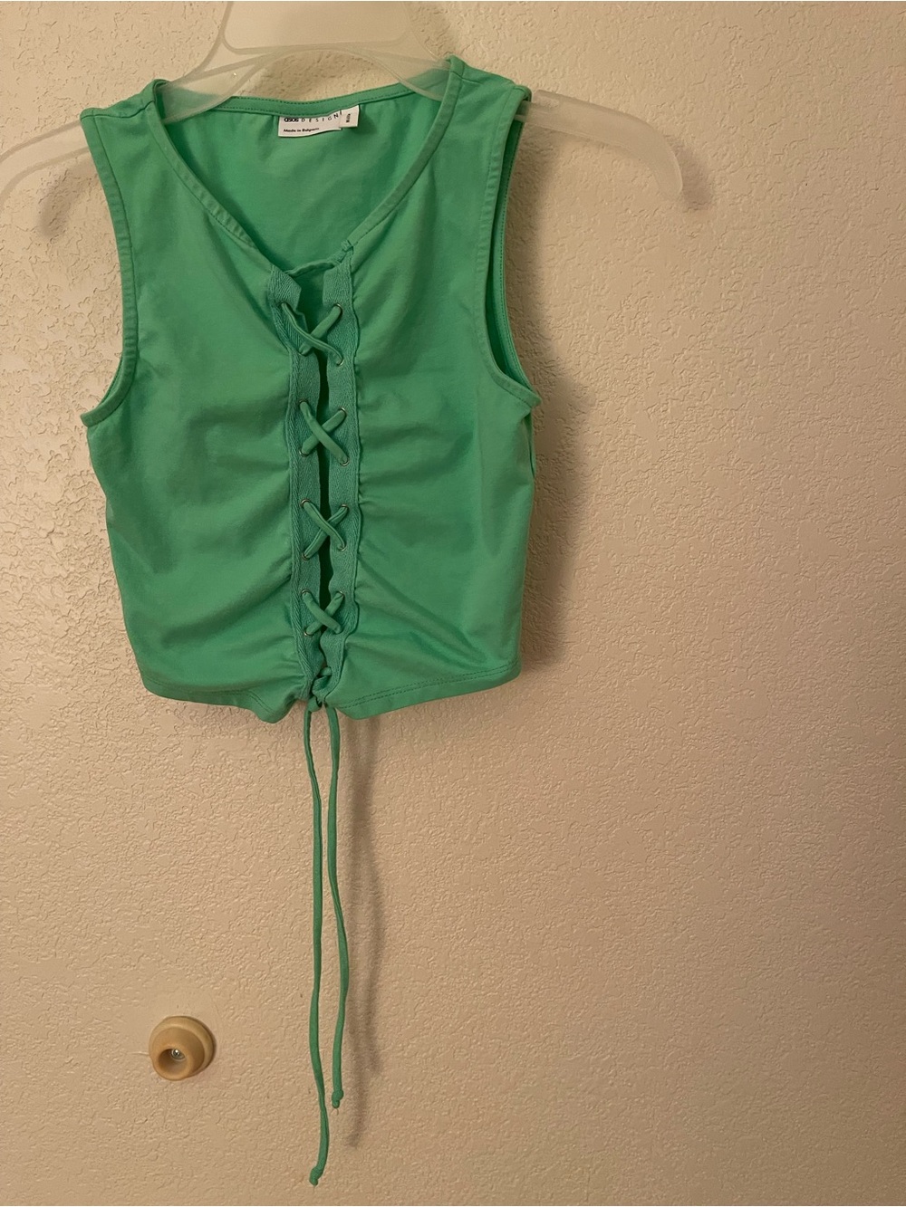 Lace-Up Sleeveless Crop Tank Top - Green